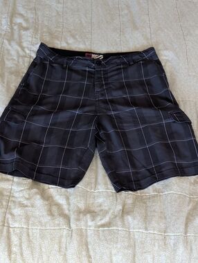 Micros Black Windowpane Cargo Shorts